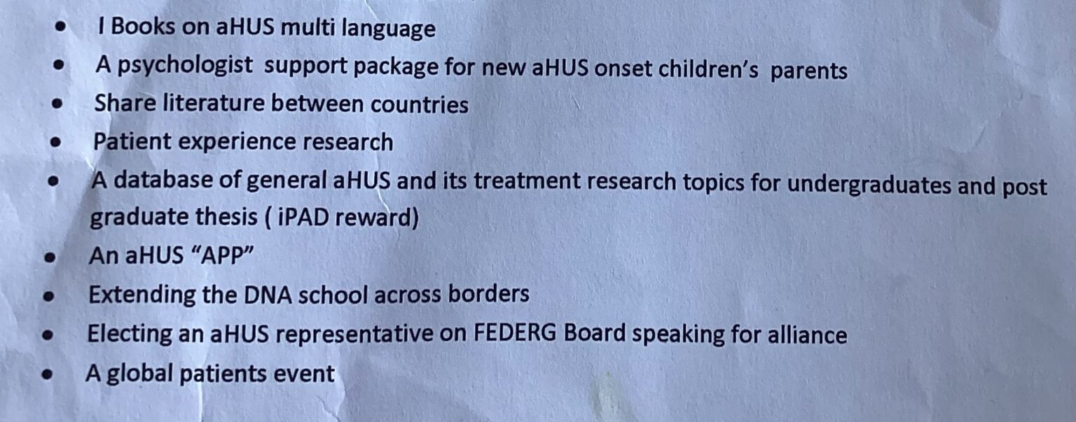 Aspirations for aHUS- a to do list. - aHUS Alliance Action